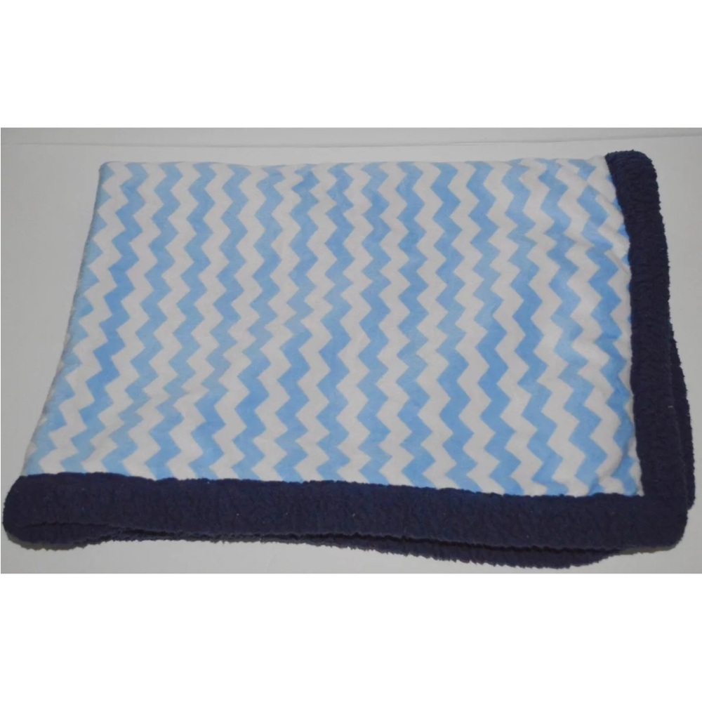 Just Born Baby Blanket Blue White Chevron Navy Sherpa Fleece